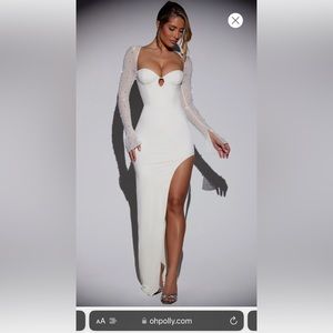 Oh Polly San Marino Embellished Side Split Maxi Dress in White